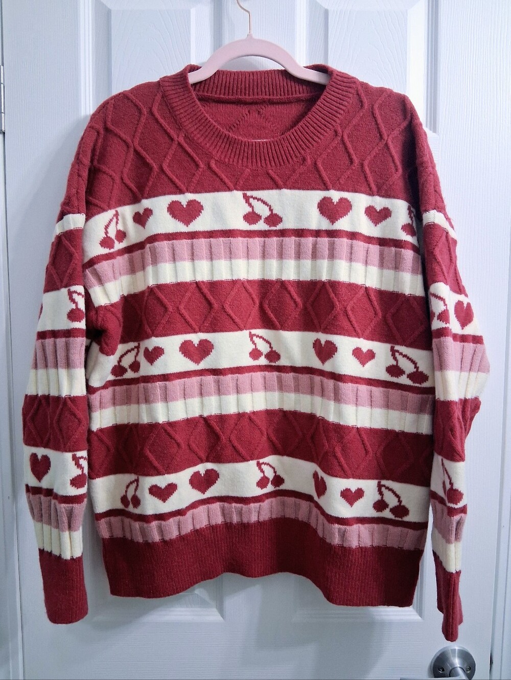 Cozy Cherry Hearts Sweater XL